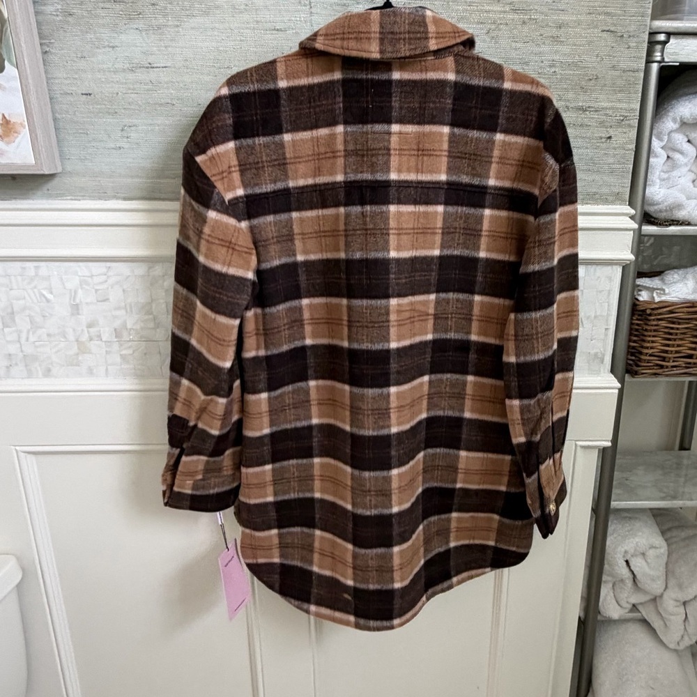 NWT new small Anthropologie avec les filles Plaid Button jacket shacket brown - Picture 8 of 16